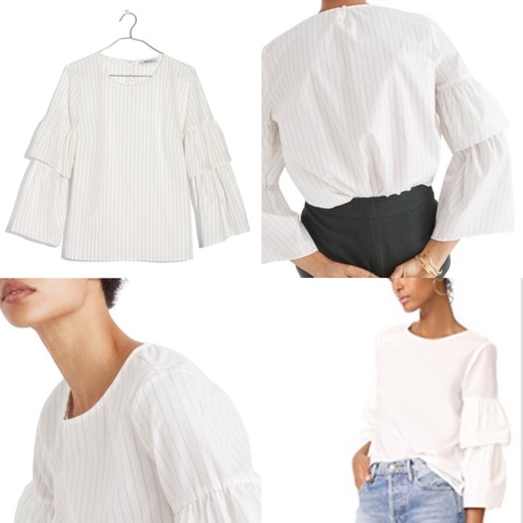 Madewell Tops - MADEWELL Poplin Tiered Sleeve Top, Striped
